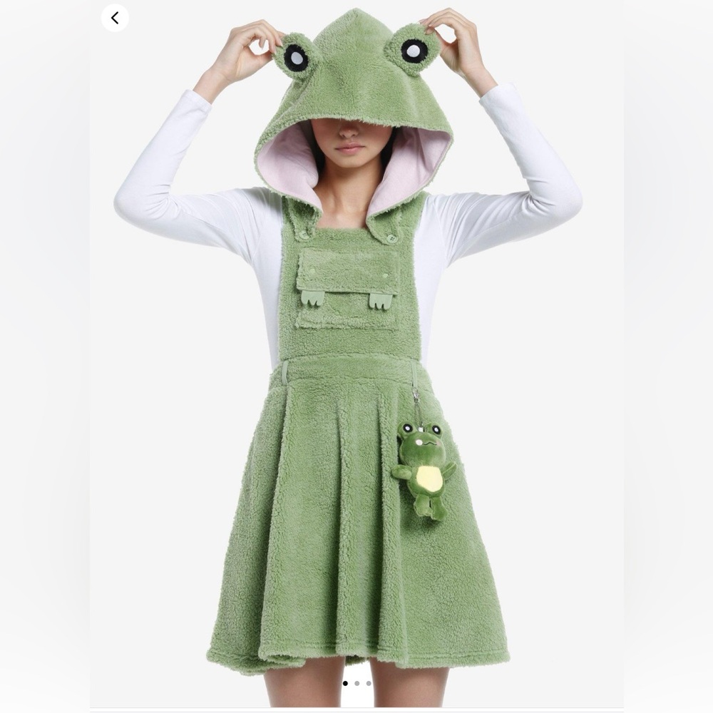 Hot Topic || Sherpa Frog Overall Dress with plushie and hood (2X) - NWT